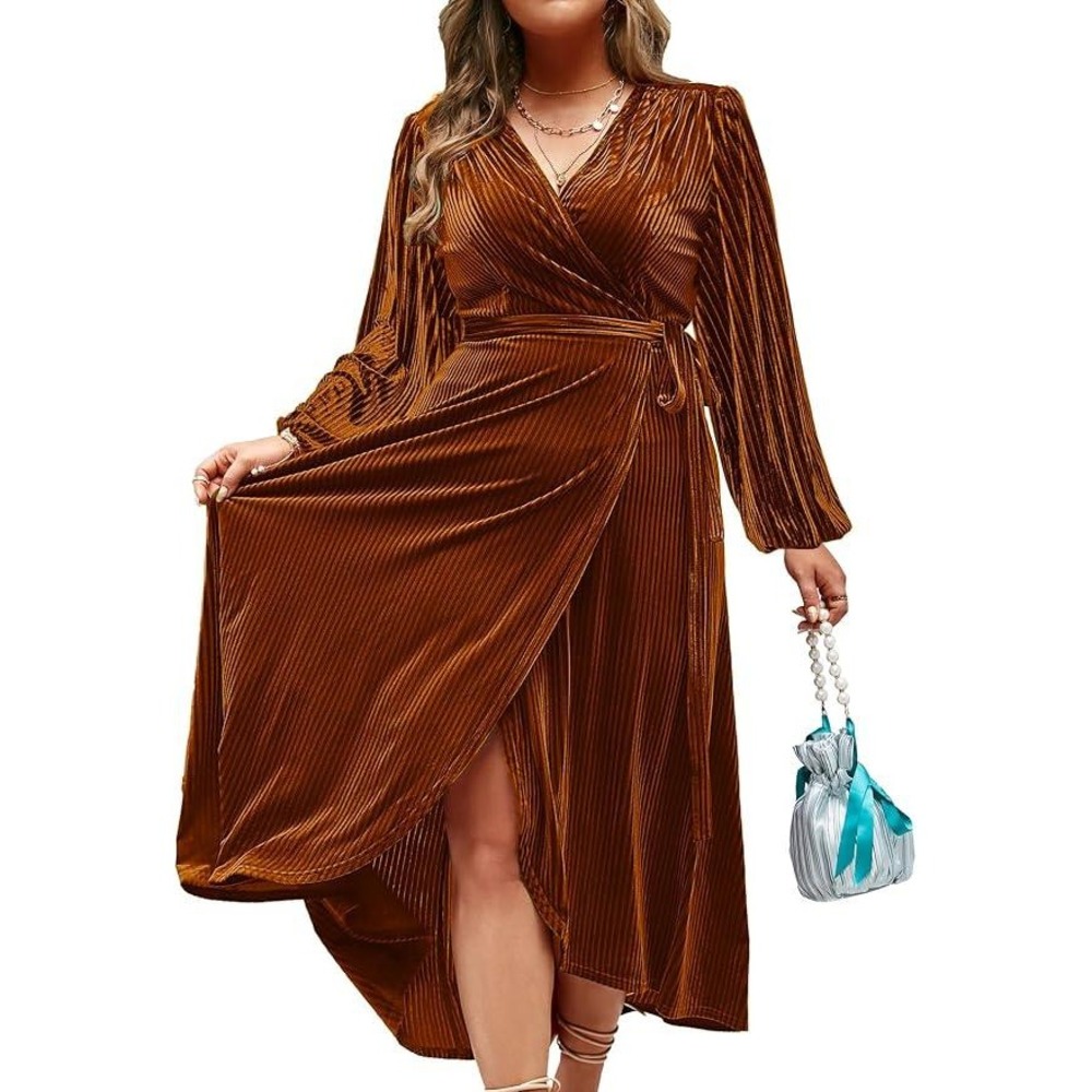 MSRP $69 BerryGo Women's L Velvet V Neck Wrap Semi Formal Dress Cocktail Party